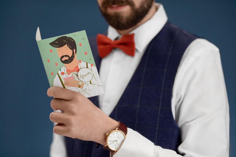Karte mit Anstecker für die Groom, 10,5x15 cm - FeierGlanz