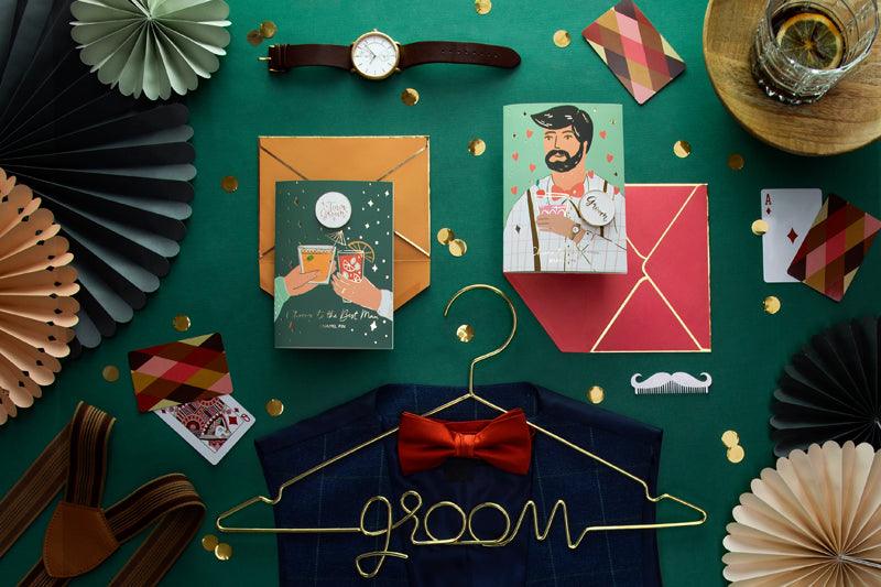 Karte mit Anstecker für die Groom Team, 10,5x15 cm - FeierGlanz