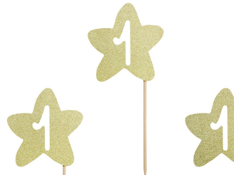 Muffin-Dekorationen 1st Birthday, gold (1 VPE / 6 Stk.) - FeierGlanz