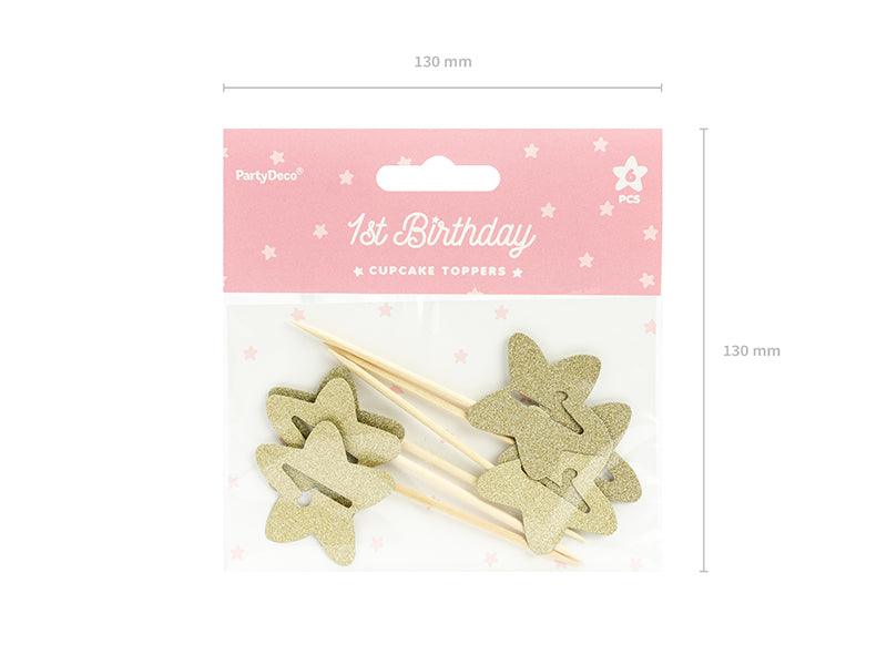 Muffin-Dekorationen 1st Birthday, gold (1 VPE / 6 Stk.) - FeierGlanz