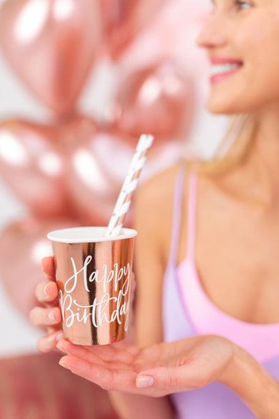 Becher Happy Birthday!, roségold, 260ml (1 VPE / 6 Stk.) - FeierGlanz