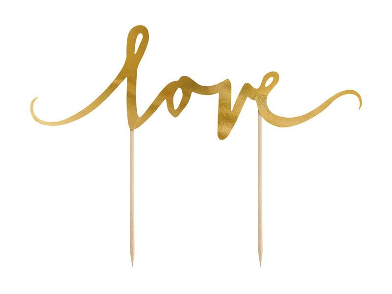 Caketopper Love, gold, 17cm - FeierGlanz
