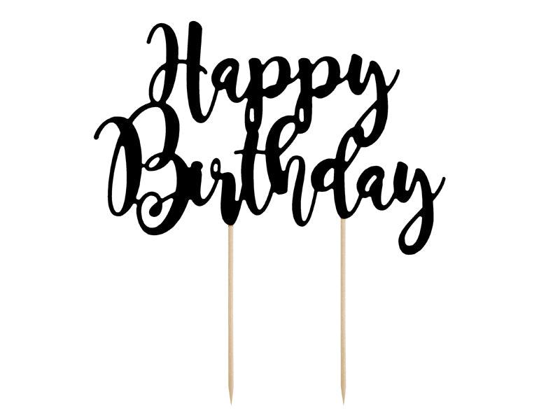 Caketopper Happy Birthday, schwarz, 22,5cm - FeierGlanz