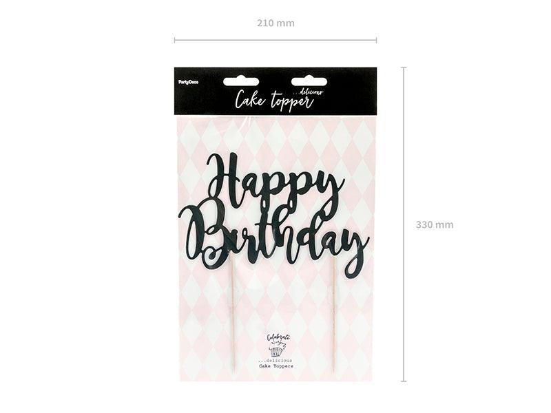 Caketopper Happy Birthday, schwarz, 22,5cm - FeierGlanz
