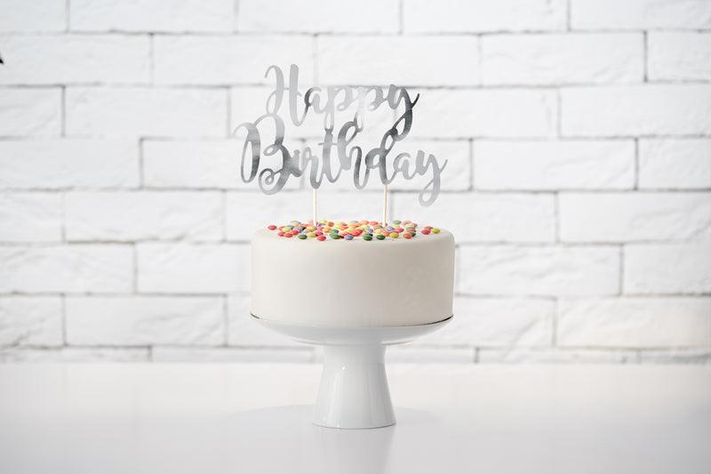 Caketopper Happy Birthday, silber, 22,5cm - FeierGlanz