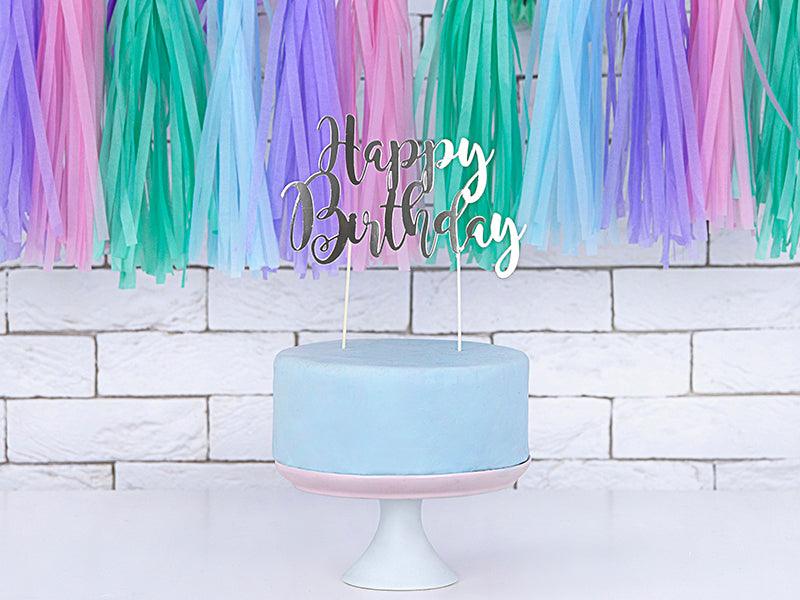 Caketopper Happy Birthday, silber, 22,5cm - FeierGlanz