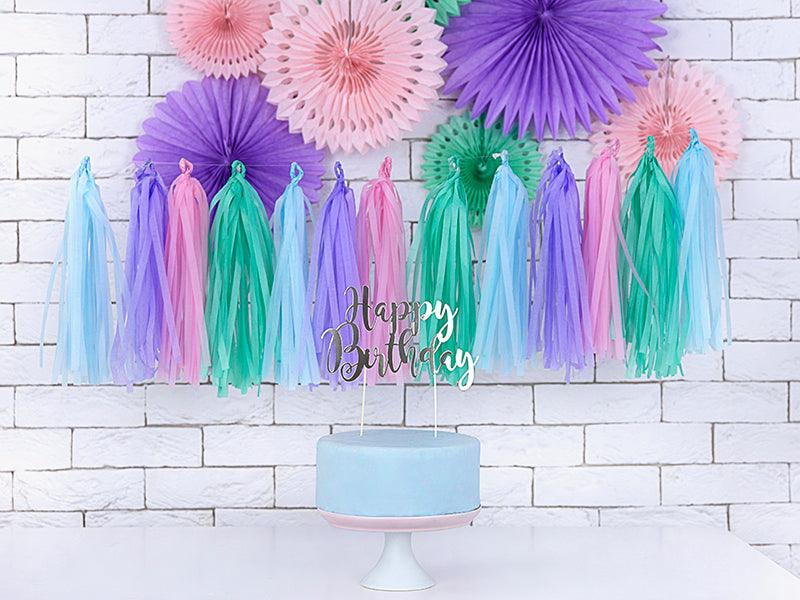 Caketopper Happy Birthday, silber, 22,5cm - FeierGlanz