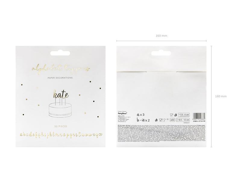 Caketopper Alphabet, gold, 9,5-12cm (1 VPE / 53 Stk.) - FeierGlanz