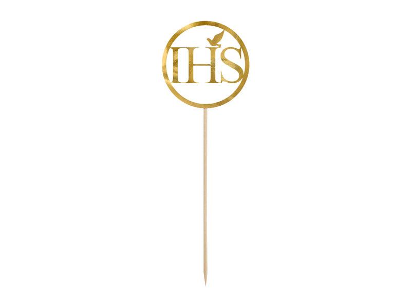 Caketopper IHS, gold, 22cm - FeierGlanz