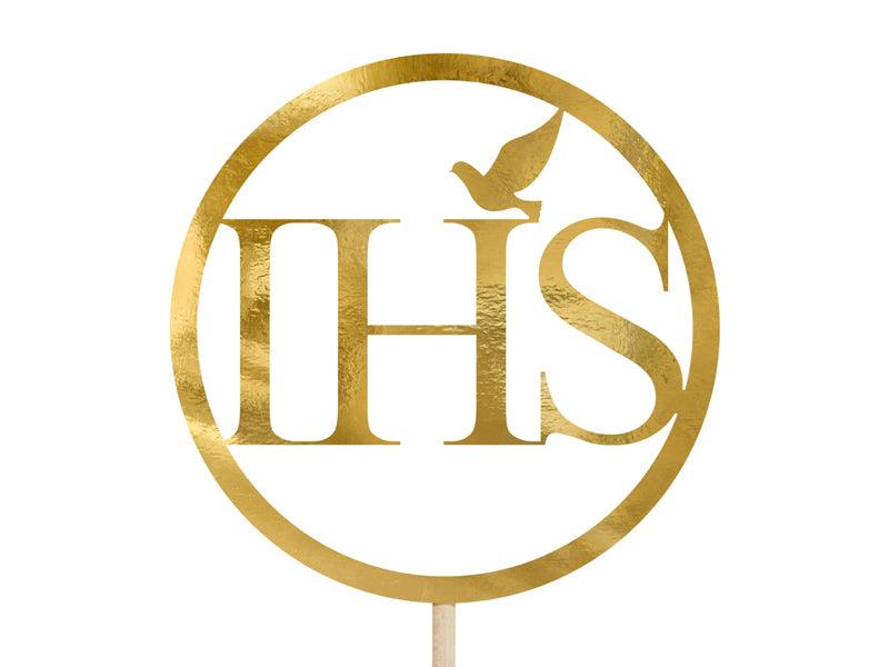 Caketopper IHS, gold, 22cm - FeierGlanz