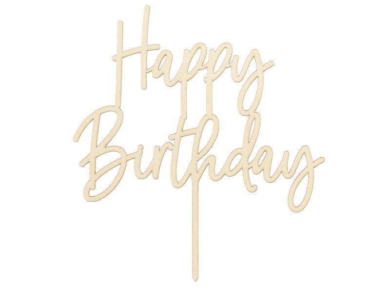 Caketopper aus Holz Happy Birthday, 16,5cm - FeierGlanz