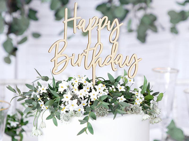 Caketopper aus Holz Happy Birthday, 16,5cm - FeierGlanz
