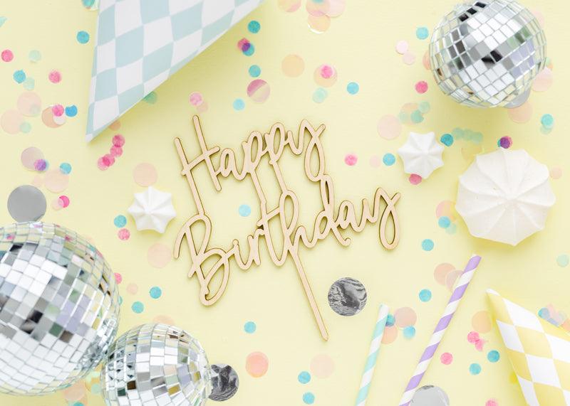 Caketopper aus Holz Happy Birthday, 16,5cm - FeierGlanz