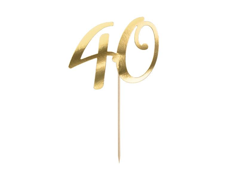 Caketopper ''40'', gold, 20,5cm - FeierGlanz