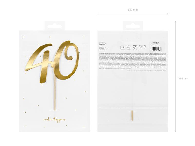 Caketopper ''40'', gold, 20,5cm - FeierGlanz
