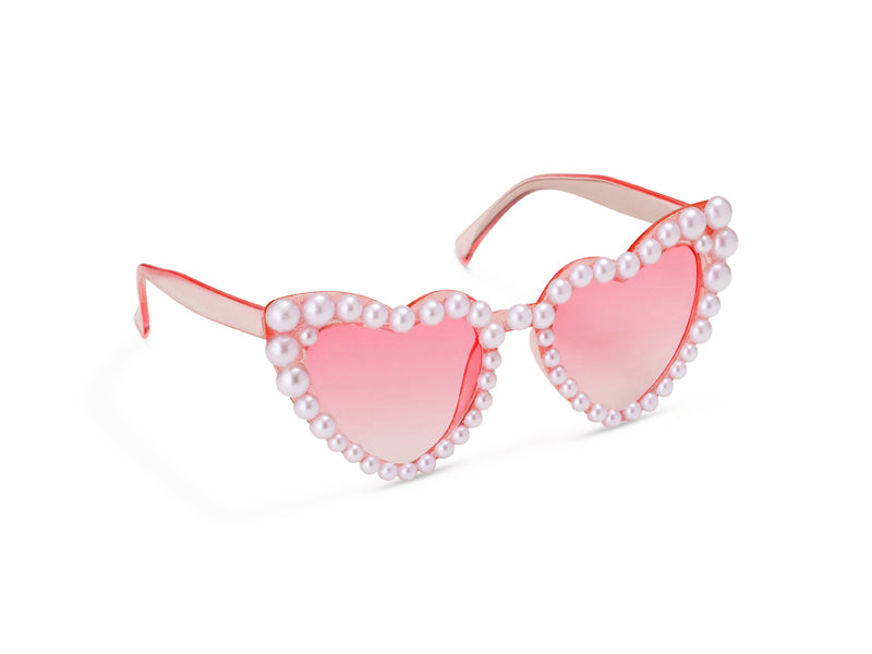 Herzförmige Brille mit Perlen, rosa - FeierGlanz