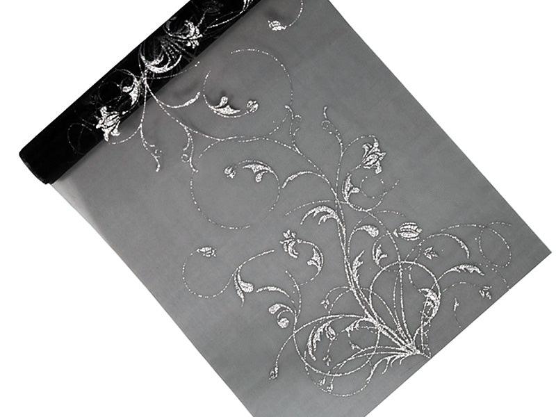 Organza mit Aufdruck, schwarz, 0,36 x 9m - FeierGlanz