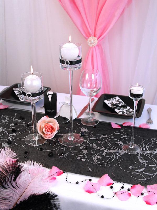 Organza mit Aufdruck, schwarz, 0,36 x 9m - FeierGlanz