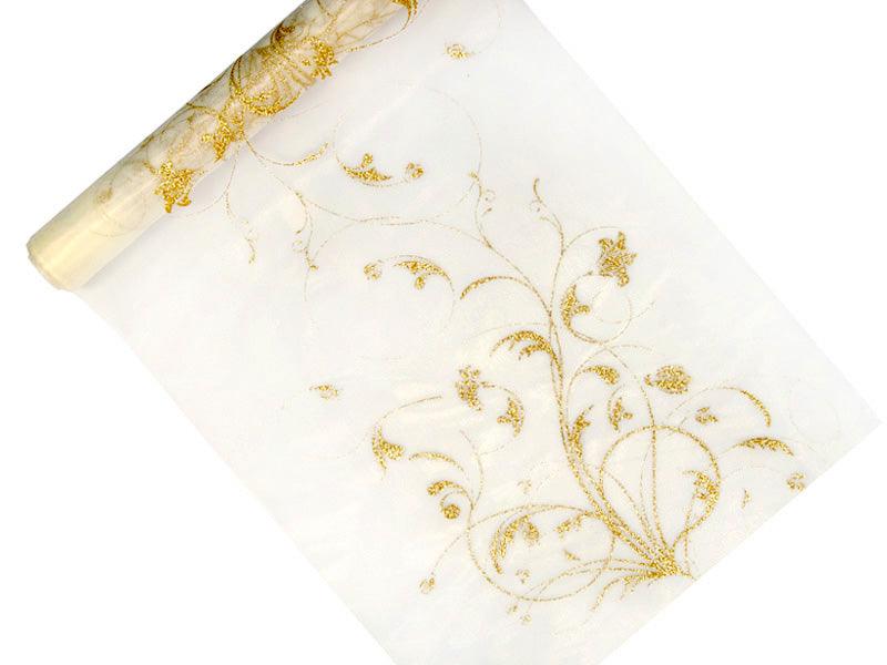 Organza mit Aufdruck, creme, 0,35 x 9m - FeierGlanz