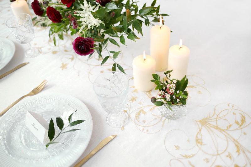 Organza mit Aufdruck, creme, 0,35 x 9m - FeierGlanz