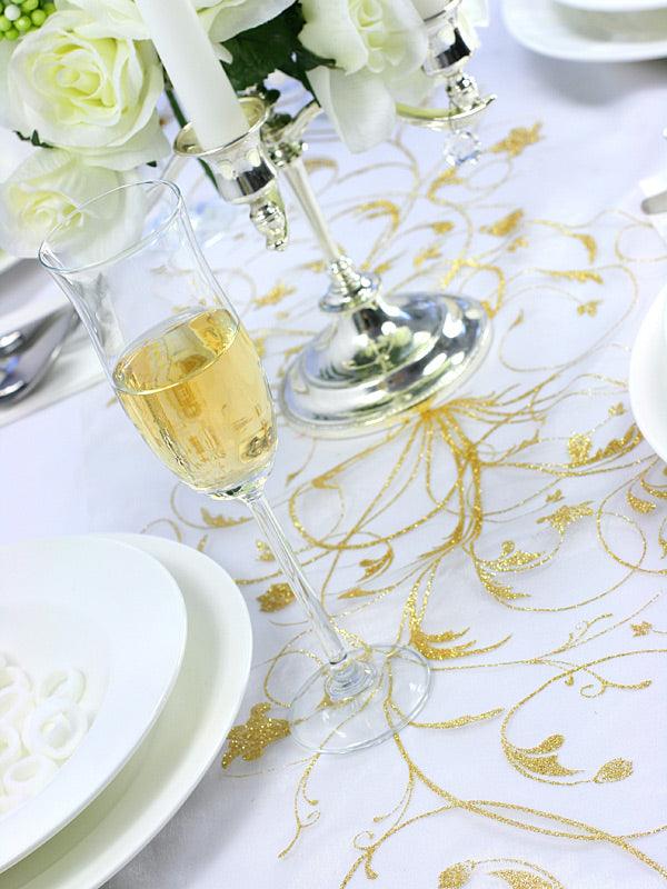 Organza mit Aufdruck, creme, 0,35 x 9m - FeierGlanz