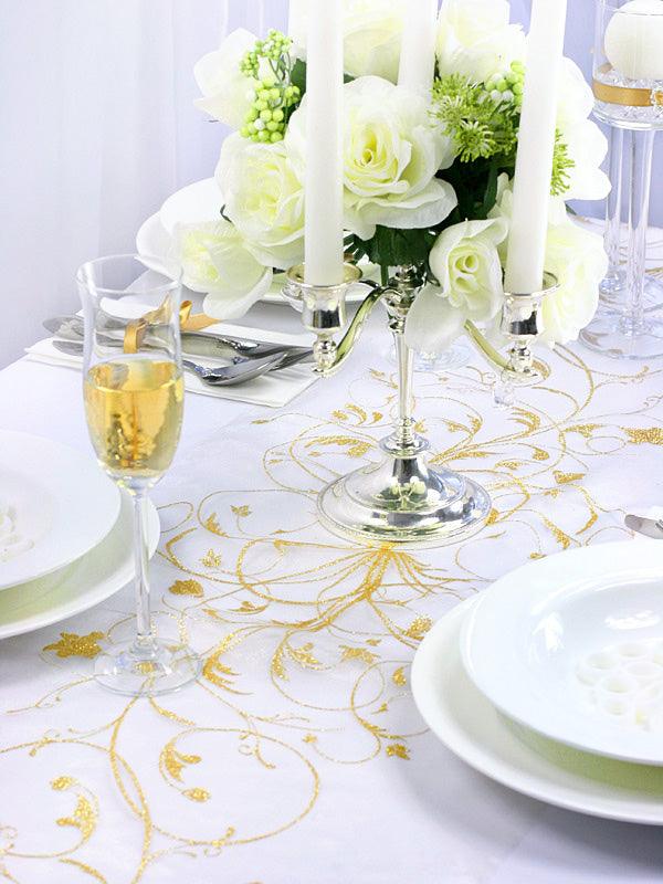 Organza mit Aufdruck, creme, 0,35 x 9m - FeierGlanz