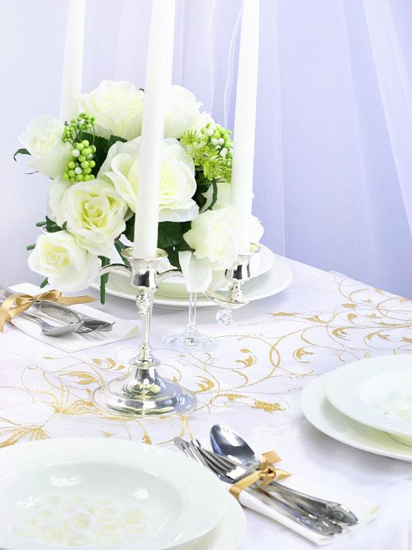 Organza mit Aufdruck, creme, 0,35 x 9m - FeierGlanz