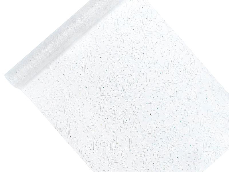Organza mit Aufdruck, weiß, 0,48 x 9m - FeierGlanz