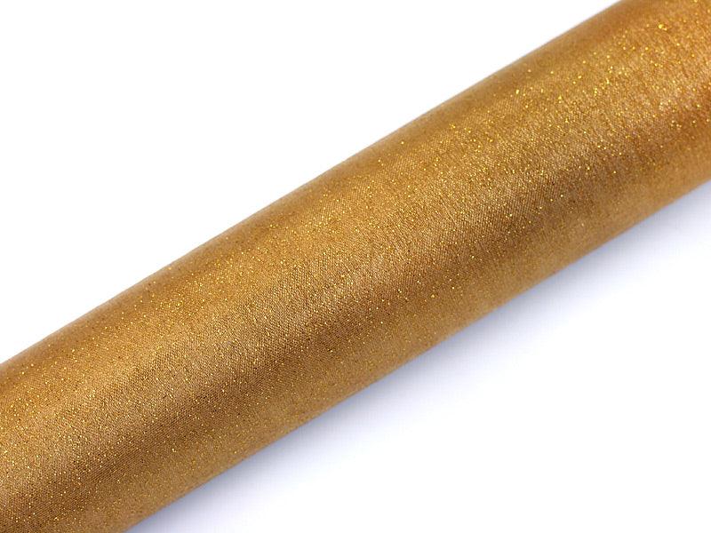 Organza Glittery, gold, 0,36 x 9m (1 Stk. / 9 lfm) - FeierGlanz