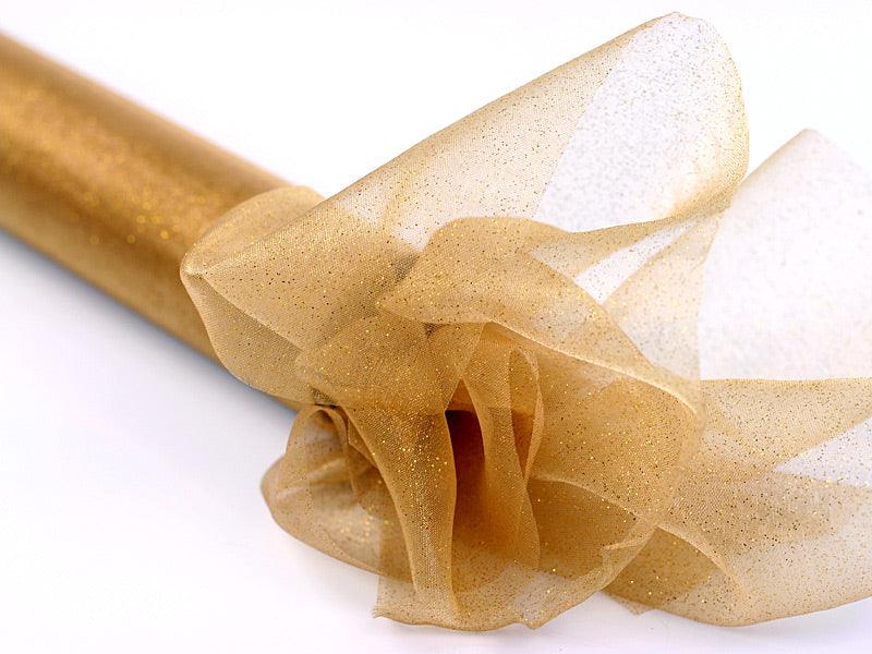 Organza Glittery, gold, 0,36 x 9m (1 Stk. / 9 lfm) - FeierGlanz