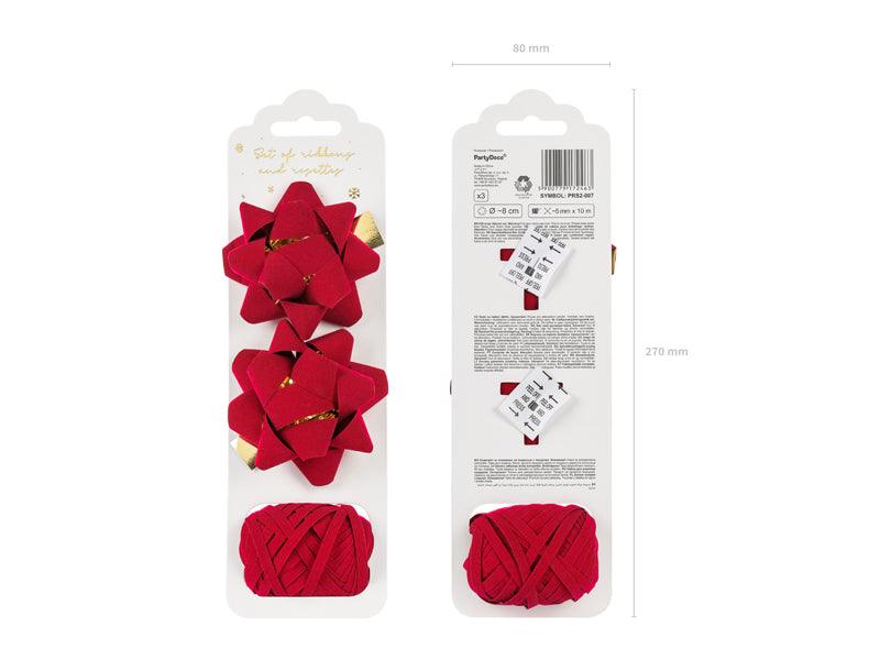 Set aus Veloursbändern und Rosetten, rot, Mix (1 VPE / 3 Stk.) - FeierGlanz