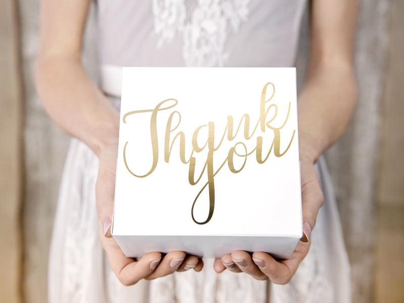 Dekorative Tortenschachteln - Thank you, gold, 14x8.5x14cm (1 VPE / 10 Stk.) - FeierGlanz