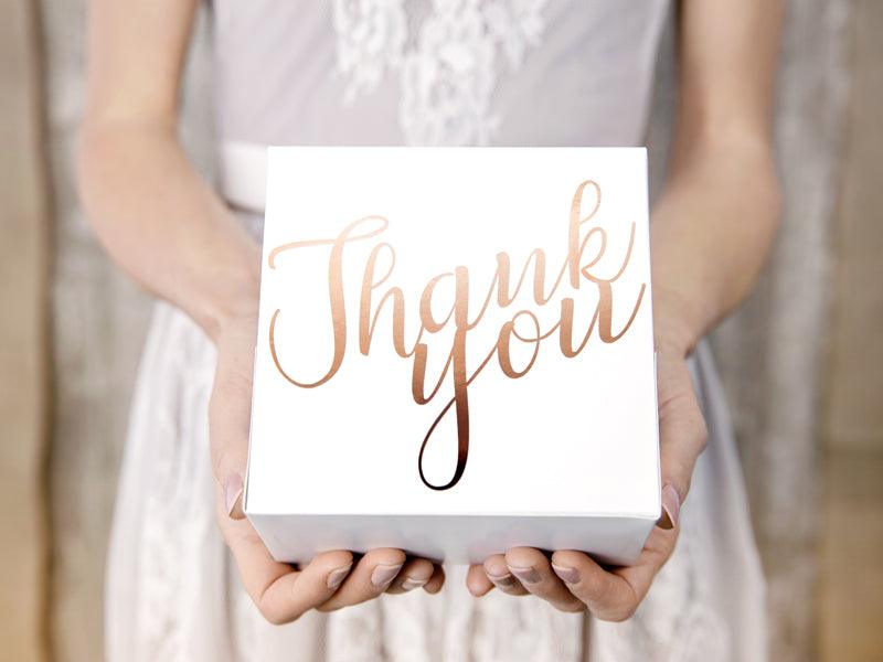 Dekorative Tortenschachteln - Thank you, roségold, 14x8.5x14cm (1 VPE / 10 Stk.) - FeierGlanz