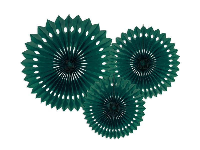 Dekorative Rosetten, Dunkelgrün, 20-30cm (1 VPE / 3 Stk.) - FeierGlanz