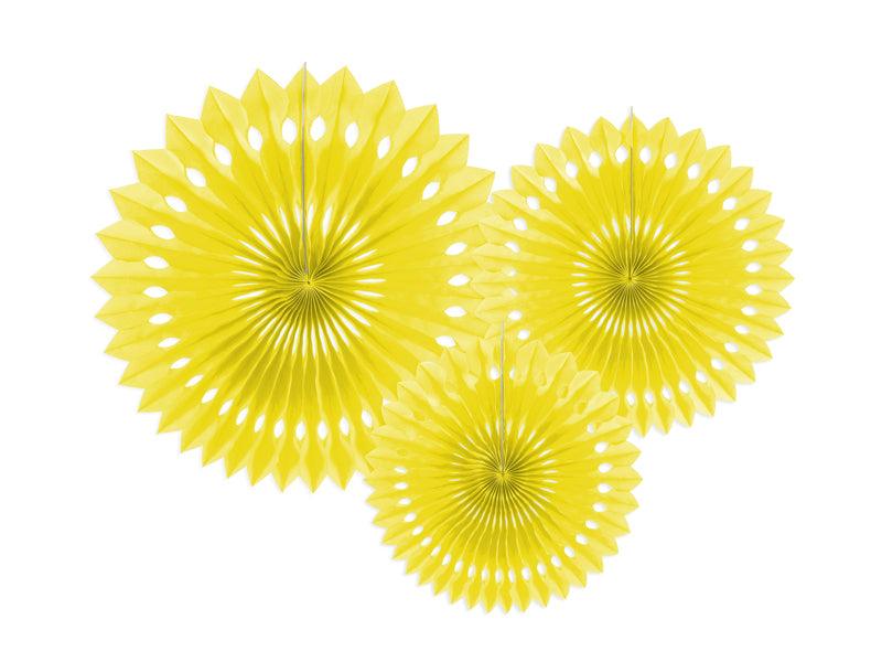Dekorative Rosetten, Gelb, 20-30cm (1 VPE / 3 Stk.) - FeierGlanz
