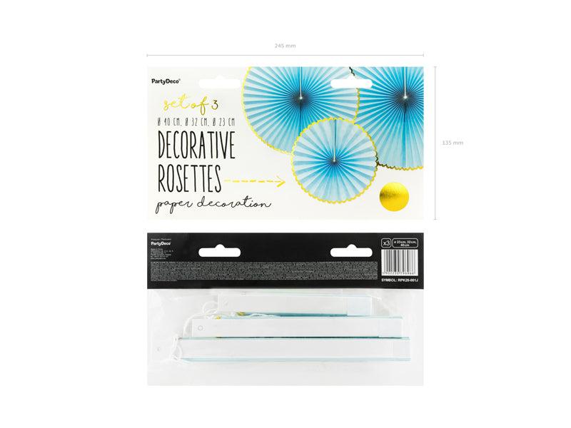 Dekorative Rosetten Yummy, hellblau (1 VPE / 3 Stk.) - FeierGlanz