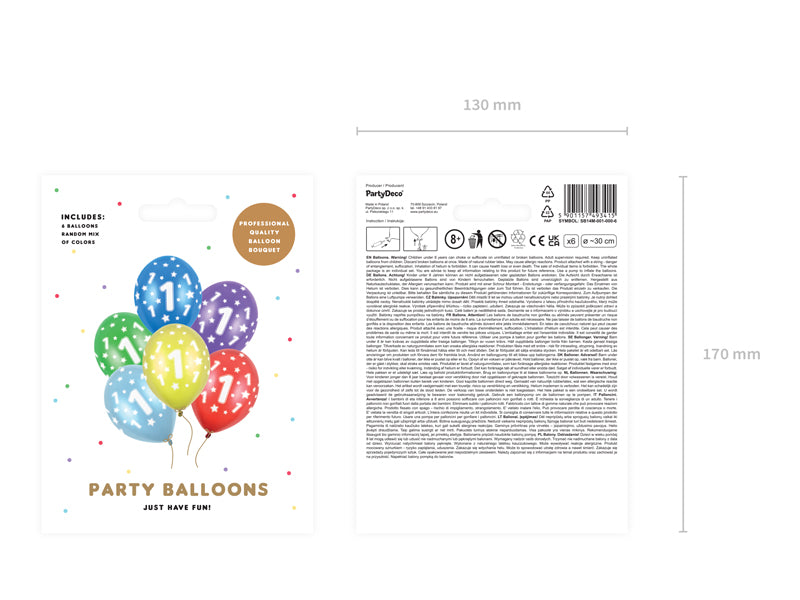 Ballons 30cm, 1st - 80th Birthday, Metallic Mix (1 VPE / 6 Stk.) - FeierGlanz