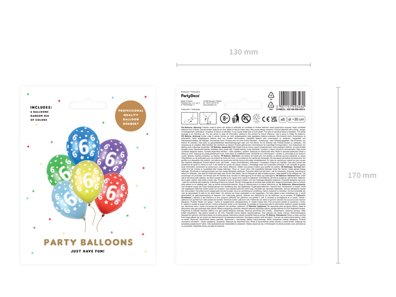 Ballons 30cm, 1st - 80th Birthday, Metallic Mix (1 VPE / 6 Stk.) - FeierGlanz