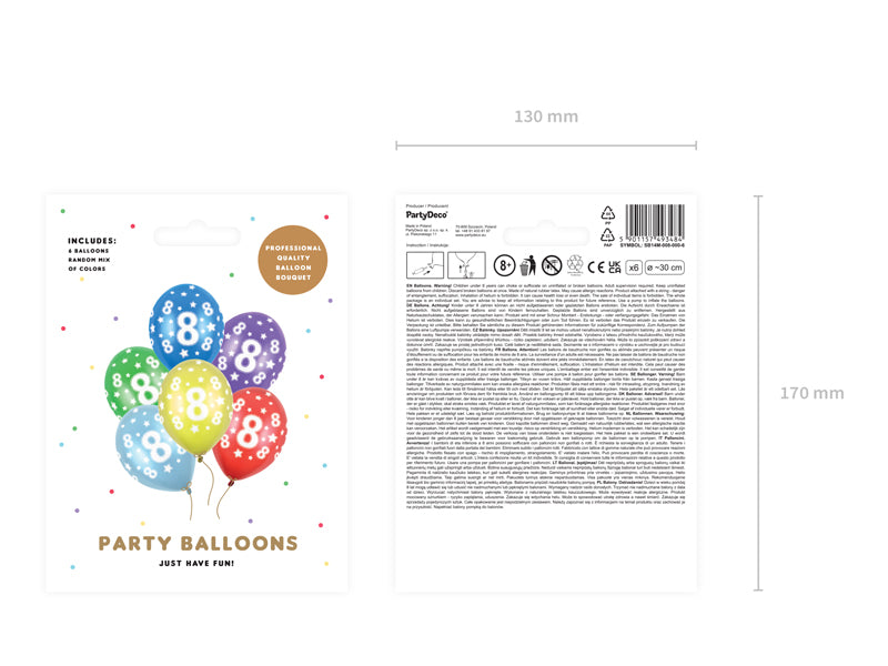 Ballons 30cm, 1st - 80th Birthday, Metallic Mix (1 VPE / 6 Stk.) - FeierGlanz
