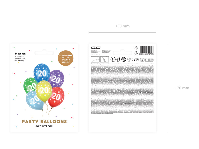 Ballons 30cm, 1st - 80th Birthday, Metallic Mix (1 VPE / 6 Stk.) - FeierGlanz