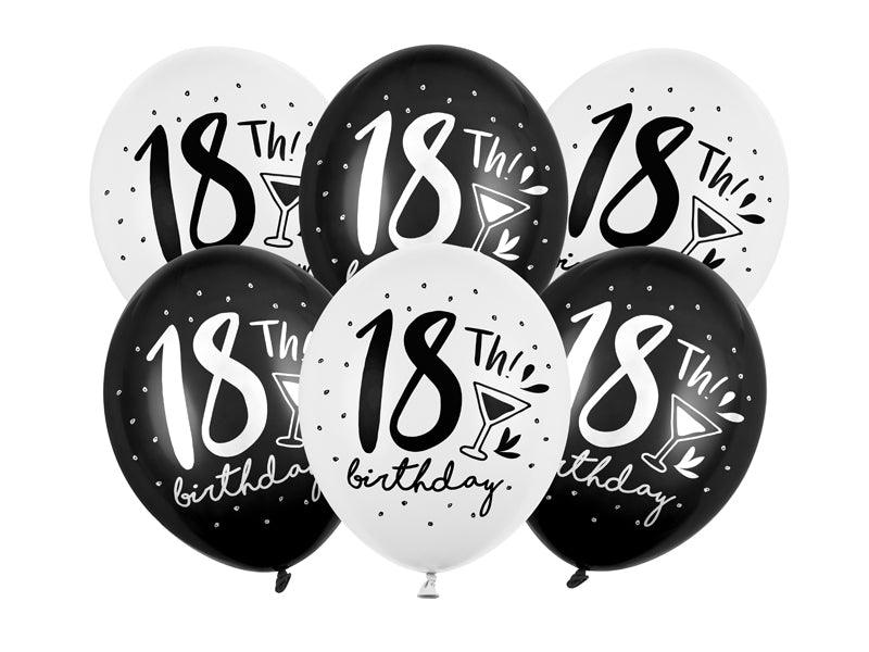 Ballons 30cm, 18th! birthday, Mix (1 VPE / 6 Stk.) - FeierGlanz