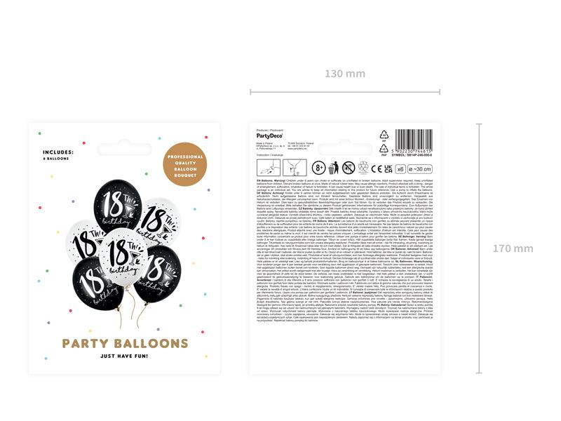 Ballons 30cm, 18th! birthday, Mix (1 VPE / 6 Stk.) - FeierGlanz