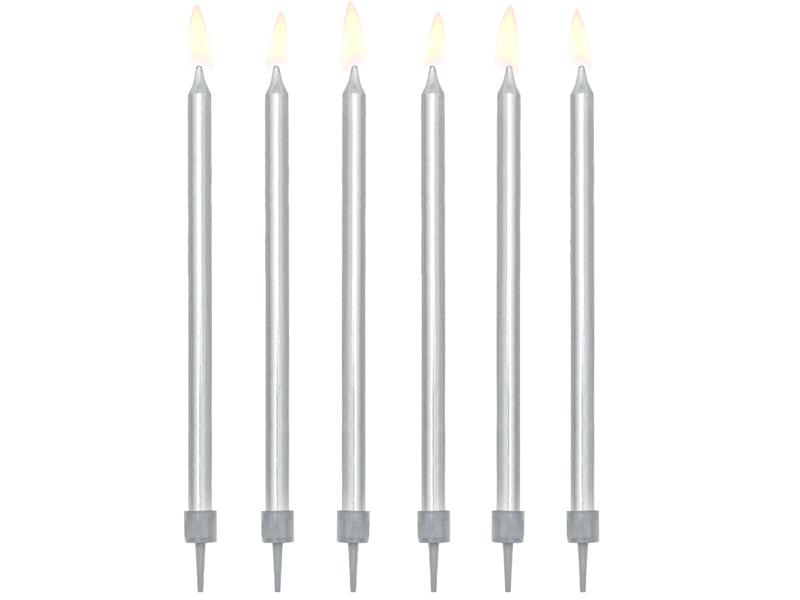 Geburtstagskerzen, glatt, silber, 12,5 cm (1 VPE / 12 Stk.) - FeierGlanz