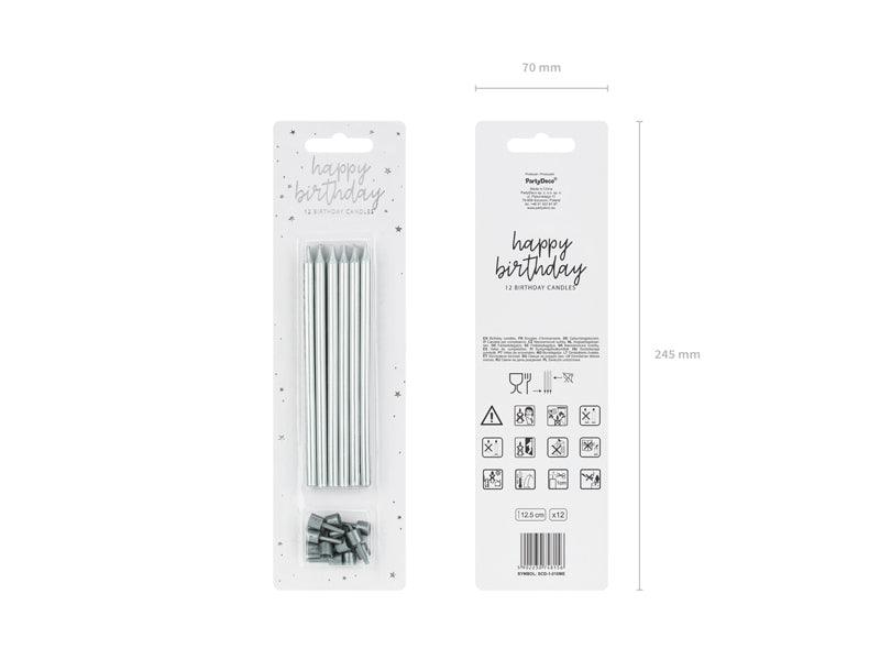 Geburtstagskerzen, glatt, silber, 12,5 cm (1 VPE / 12 Stk.) - FeierGlanz