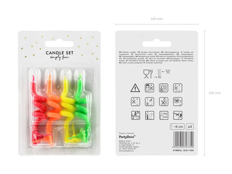 Gedrehte Geburtstagskerzen, Mix, 8cm (1 VPE / 4 Stk.) - FeierGlanz