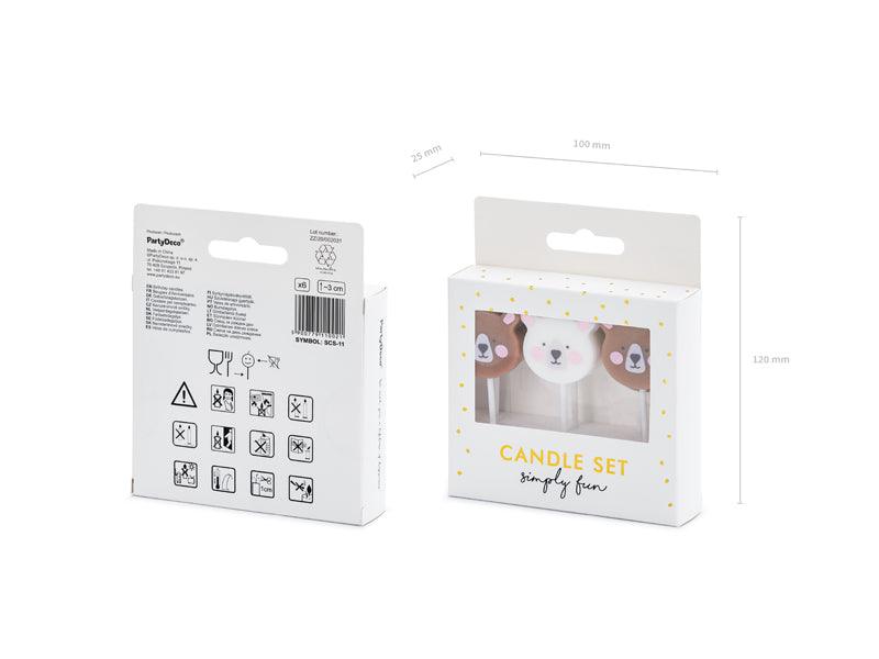 Geburtstagskerzen Teddybär, Mix, 3cm (1 VPE / 6 Stk.) - FeierGlanz