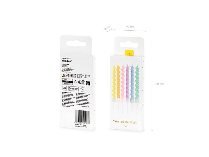Gedrehte Geburtstagskerzen, 8.5 cm, Mix (1 VPE / 6 Stk.) - FeierGlanz