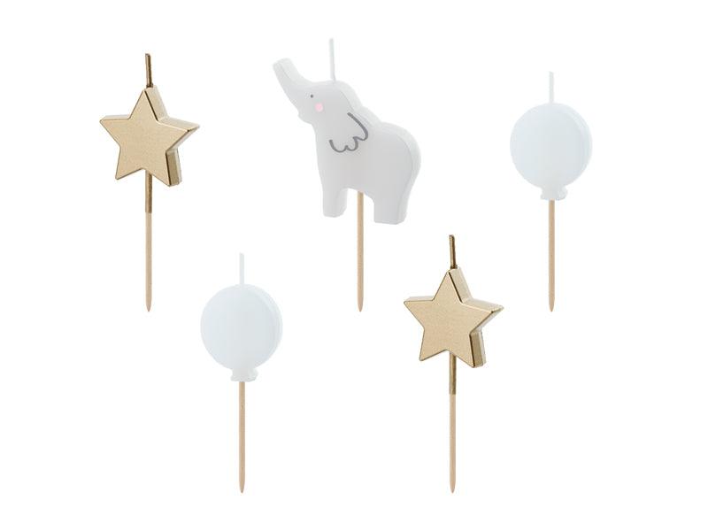 Geburtstagskerzen Elefant, 3-5 cm, mix (1 VPE / 5 Stk.) - FeierGlanz