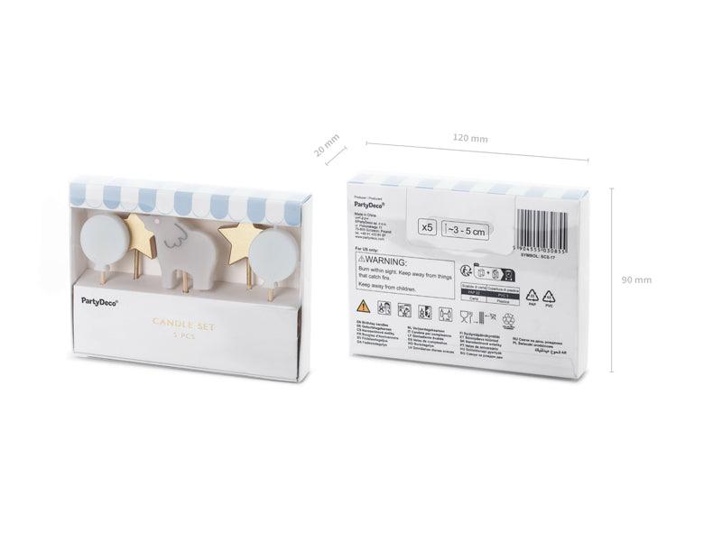 Geburtstagskerzen Elefant, 3-5 cm, mix (1 VPE / 5 Stk.) - FeierGlanz