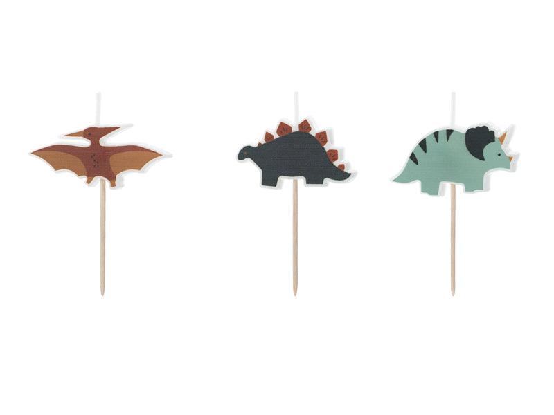 Geburtstagskerzen Dinosaurier, 3 cm, Mix (1 VPE / 3 Stk.) - FeierGlanz